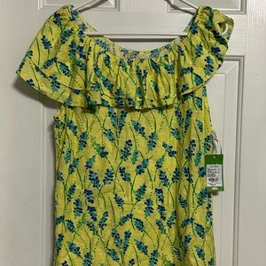 Floral Yellow Dress with Blue and Green Accents